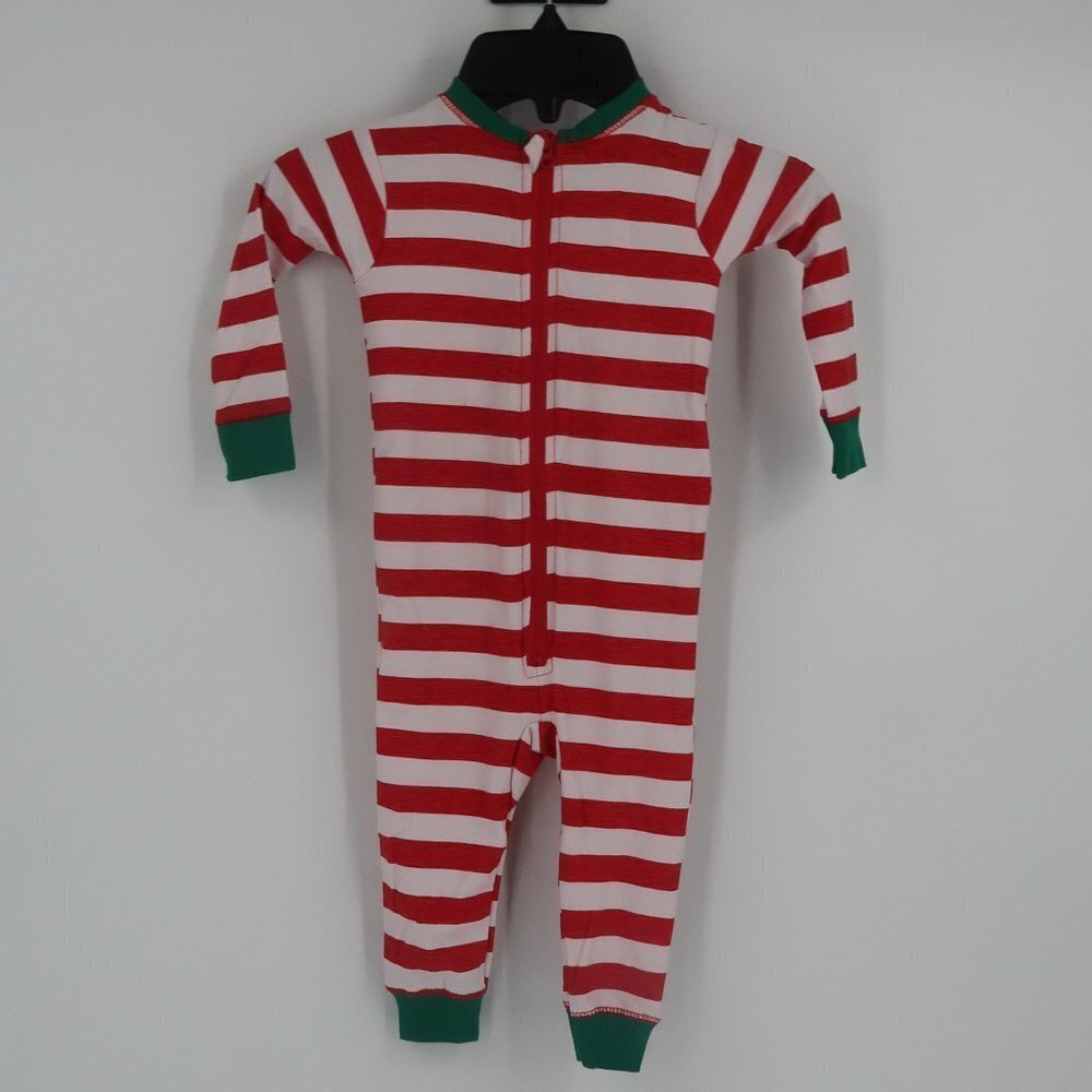 Jaclyn Infants Yummy Red White Strip w Green Detail Christmas Onesie12M NWT